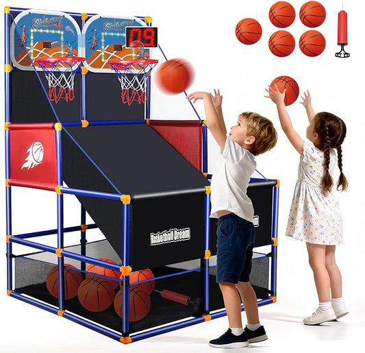 LED Arcade Basketball Game Set w/Electronic Scoreboard for Kids, Boy Toys Basketball Hoop with 4-5 Balls for 3-12 Years Old, Adjustable Height w/Pump & Storage Net for Indoor Outdoor Sports Play