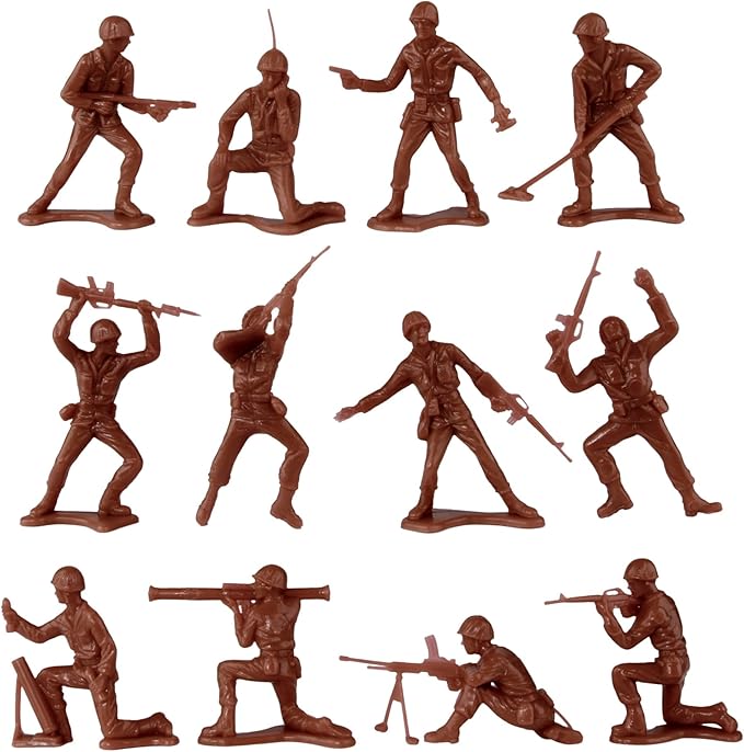 TimMee Plastic Army Men - Rust Brown 48pc Toy Soldier Figures - Made in USA