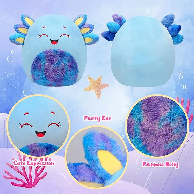 20-Inch Blue Axolotl Plush Pillow Jumbo Axolotl Throw Pillow Cute Plush Toy Giant Soft Hugging Stuffed Animal Birthday for Kids Adults