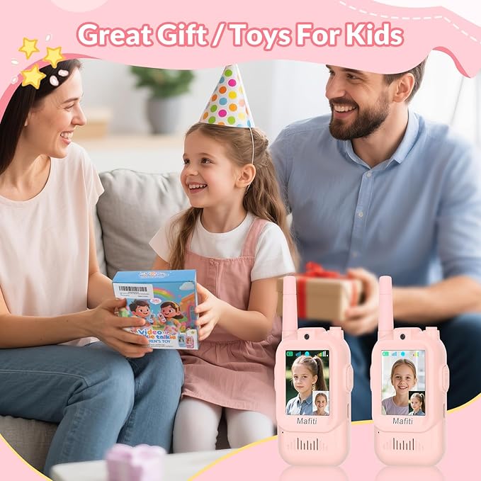 Mafiti Video Walkie Talkies for Kids 2 Pack Rechargeable Birthday Gift Toddler Toys for 3 4 5 6 7 8 Year Old Boys Girls 1000 Feets Long Range Indoor Outdoor Play(Pink+Pink)