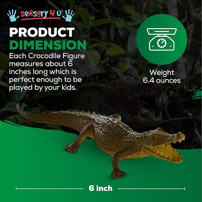 SENSORY4U Crocodile Toys – 16 pcs 6" Alligator Action Figures, Crocodile Hunter Toy, Animal Figures for Party Favors, Gifts, Prizes & Giveaways – Assorted Colors