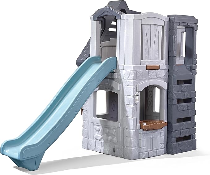Step2 Enchanting Adventures 2-Story Kids Playhouse, Outdoor Playhouse with Kitchenette & Slide, Rock Climbing Wall, Made of Durable Plastice, For Toddlers 4-8 Years Old
