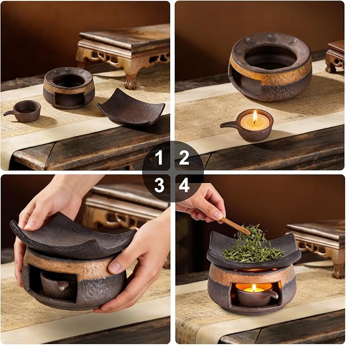 Handmade Ceramic Aromatherapy Diffuser,Herb Burner & Candle Wax Warmer with Tealight Holder, Home Fragrance Accessories for Relaxation & Meditation-A