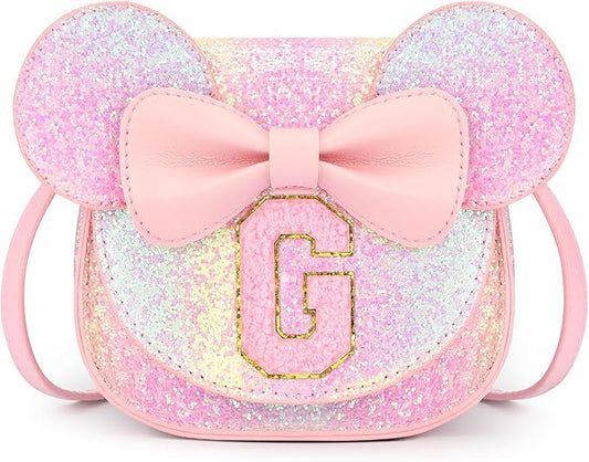 mibasies Toddler Purse Girl Gifts: Girls Birthday Gifts for 3-8 - Toys for Ages 2-4 Girls Mouse Ears Purse, Glitter Rainbow, Letter G