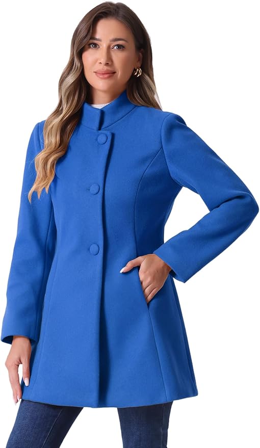 Allegra K Women's Winter Overcoat Mid-Long Stand Collar Single Breasted Coat Outerwear