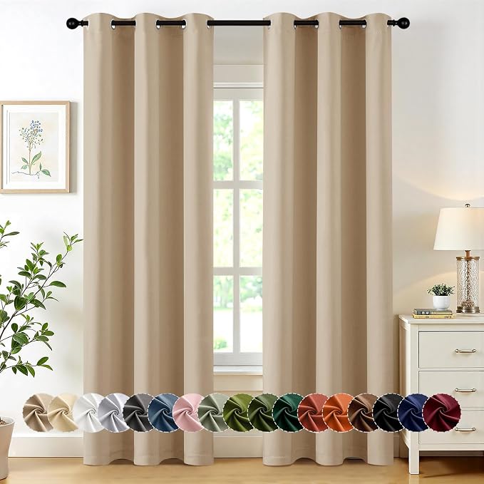 MIULEE Blackout Curtains for Bedroom 2 Panel 40x84 Inch Long Biscotti Beige | Thermal Insulated, Living Room Darkening Grommet Drapes, Noise Reducing, Light Blocking Window Treatments