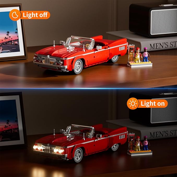 Lumibricks Low Rider Big Red Car Building Bricks Set - Street Fusion Vehicle Engineering Lighting Model Modular Collection Kit 969 Pcs for Adults & Teens & Car Lovers