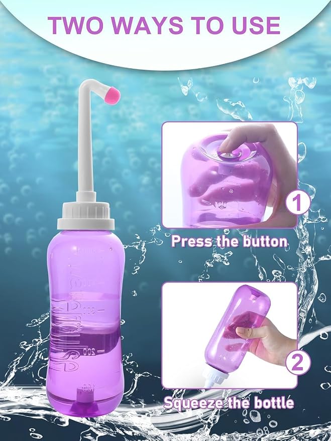 Portable Bidet with Intimate Washcloths - Bidet Sprayer with 2 Nozzle for Wash and Anal Douche, Bottle BPA-Free for Care
