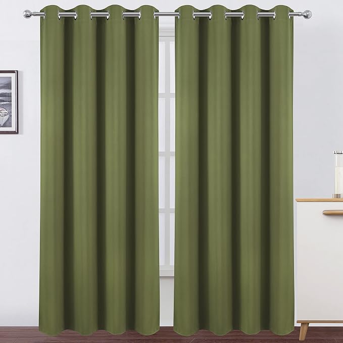 LEMOMO Olive Green Thermal Blackout Curtains/52 x 108 Inch/Set of 2 Panels Room Darkening Curtains for Bedroom