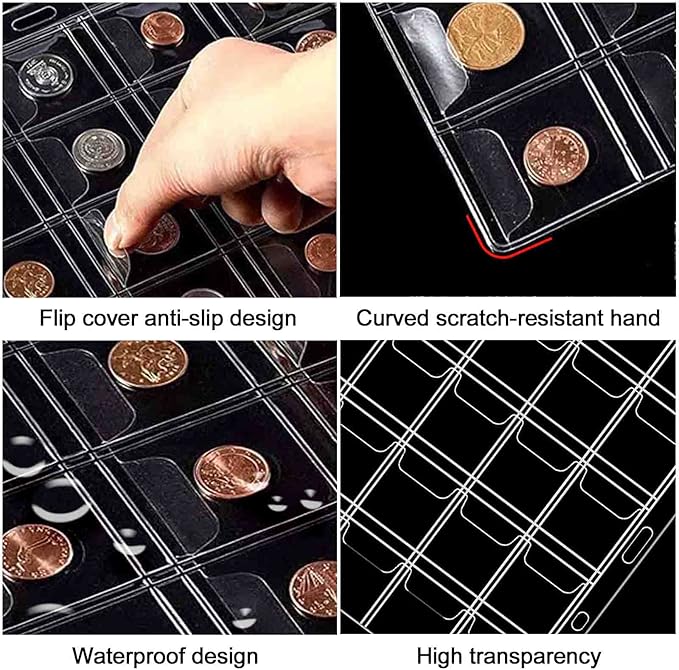 576 Pockets Coin Collection Album Book Holder for Collectors, 2 Size Coin Collecting Pages Fireproof Coin Collecting Album for 17/20/23/25/27/30mm Coins