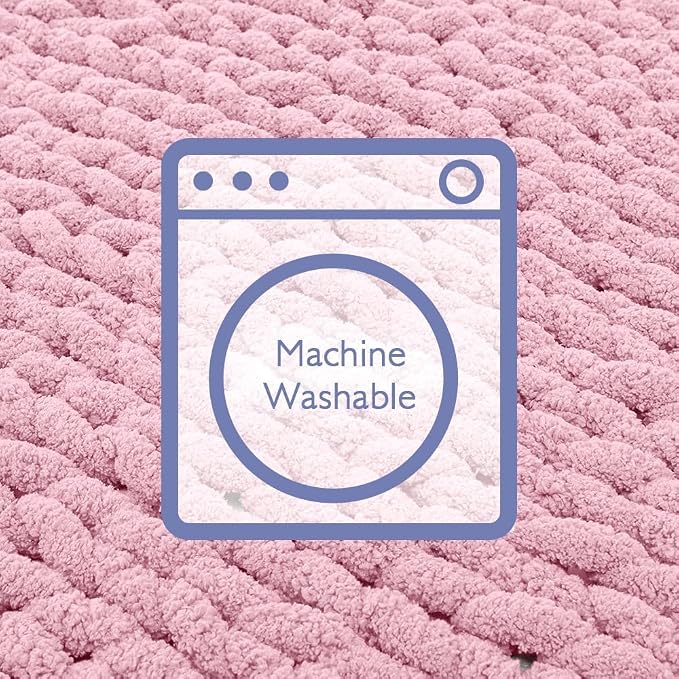 Bigacogo Chunky Knit Throw Blanket for Couch, 40x80 inches, Blush Pink | Hand Knit with Jumbo Chenille, Soft Breathable Cable Knit for Sofa Bed Living Room, Machine Washable, Gift for Mom Friend