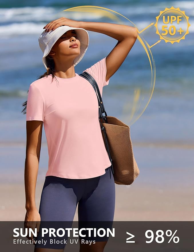 PINSPARK Soft Workout Tops for Women UPF 50+ Sun Protection Shirt Quick Dry Athletic Running Hiking Travel Basic Tee Shirts