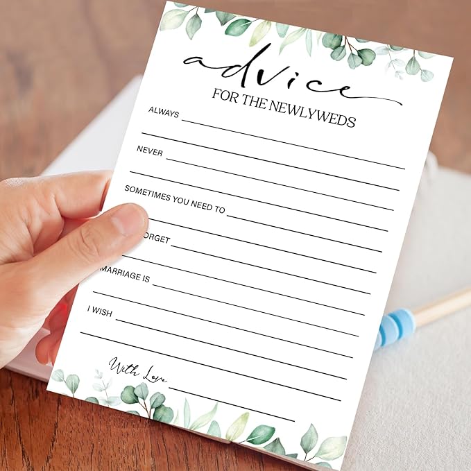 30 PCS Bridal Shower Games, Wedding Advice Cards for Bridal Shower, Party Advice and Wishes for The Newlyweds (Eucalyptus Botanical Style) -0001