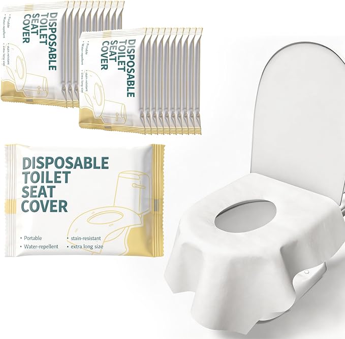 Toilet Seat Covers Disposable for Travel Waterproof 24.4x25.6in Potty Training Cover 20Pcs Individually for Public Restrooms Airplane Non Flushable