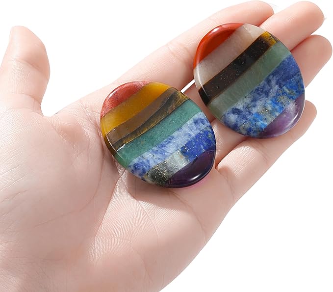 Worry Stone Crystals and Healing Stones Anxiety Fidgets Natural Meditation Accessories 7 Chakra Thumb Sensory Mental Health Depression Stress Anxiety Relief Items Mother's Day Gifts for Women