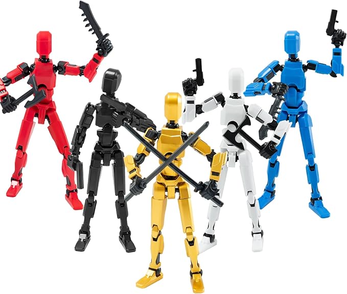 4PCS Robot Fidget Toys for Kids,Titan 13 Action Figures Set, Lucky Dummy T Nova N 13 Action Stick Figure Sensory Toys for Boys (Golden+White+Blue+Red)