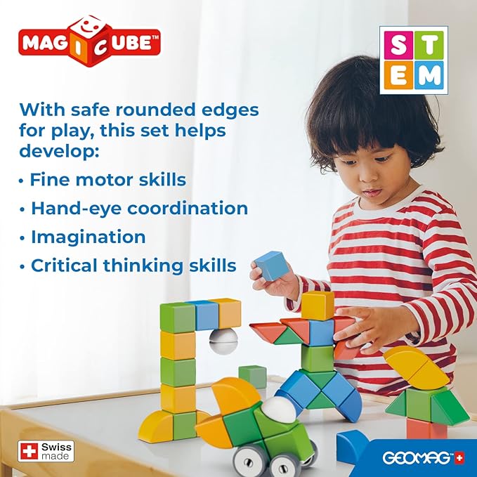 Geomag Magicube 13pcs Magnetic Blocks - Magnetic Building Blocks for Toddlers 1-3, Montessori Toys for 1+ Year Old, Autism Sensory Product, Magnets for Kids
