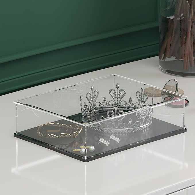 SVENJBB Book Display Case, 10.6x8x2.4 Inch Acrylic Box for Display, Clear Acrylic Display Cases with Matte Black Base for Stamps, Coins, Cards and Jewelry