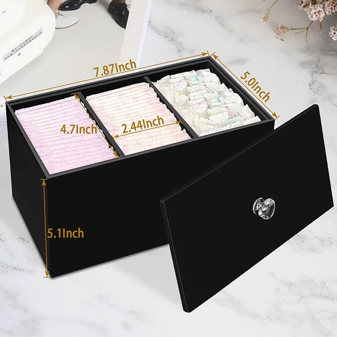 Tampon Holder Organizer for Bathroom Women Pad Container Storage Box, Black