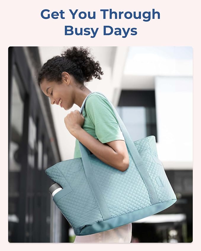 BAGSMART Crush Tote Bag for Women, 20L Puffer Work Tote with Zipper, Travel Essentials Quilted Nurse Hospital Bag