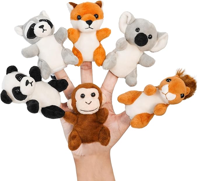 Jungle 6pcs Finger Puppets Set, Cute Animal Puppet Mini Hand Puppets Role-Playing Story Animal Soft Plush Toy for Kids Monkey, Fox, Squirrel, Raccoon, Panda, Koala(jungle01)