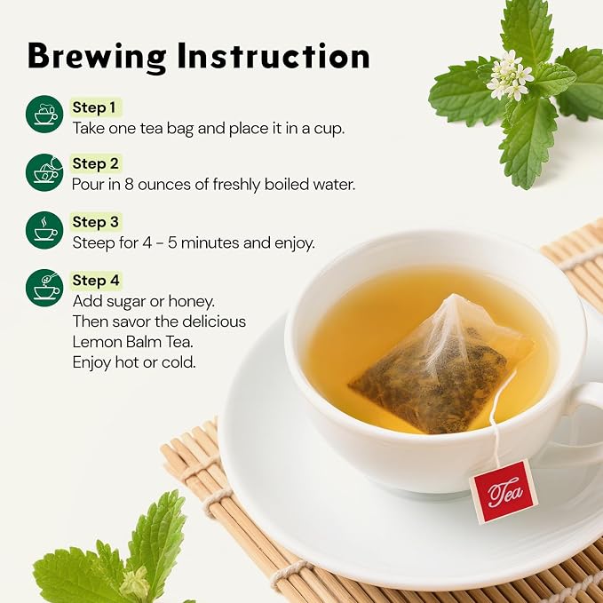 Lemon Balm Tea, Natural Lemon Balm Herbal Tea Bags for Calming and Digestion Support Caffeine-free - (100 Count (Pack of 1)