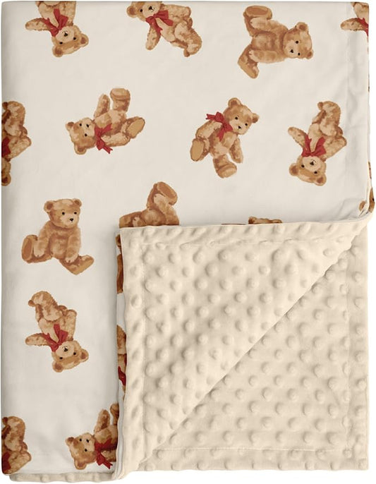 Bear Minky Baby Blanket, Ultra Soft Cozy Nursery Blanket for Unisex Boys Girls, Fluffy Toddler Infant Newborn Warm Nursery Bed Blankets for Crib Stroller or Carseat, 30”×40”, Beige