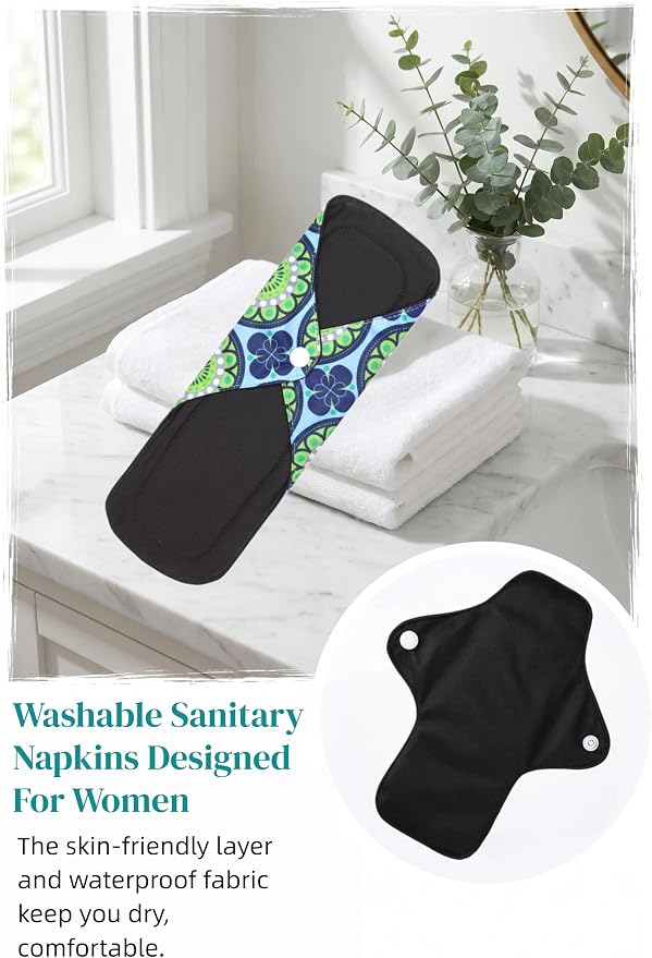Pure Cotton Pads Sanitary Napkins,Washable Menstrual Pads,Reusable Incontinence Pads,with 1 Storage Bag,Panty Liners Pads Period for Women/Postpartum/Incontinence Patients.Blue 2*（S+M+L）