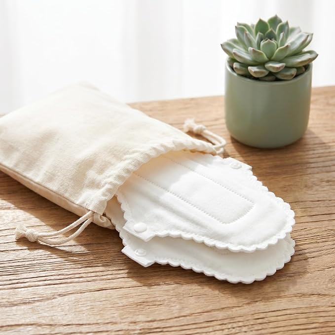 Reusable Waterproof Menstrual Cloth Pads Washable Cotton Panty Liners with Button Closure for Travel and Daily Use 7.08X5.11 Inches