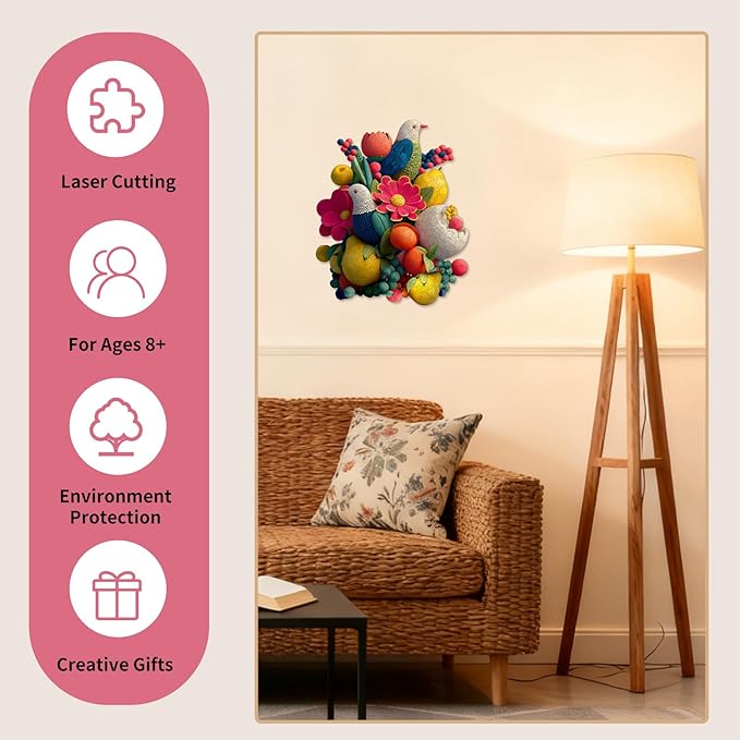 MEATRN Wooden Puzzles for Adults - Flowers & Birds Wooden Jigsaw Puzzles, 497 Pcs Laser-Cut Wood Puzzle Adults, Relaxing Mindful Puzzle Game, Unique Gift for Family and Friends, 14.6x17.7in