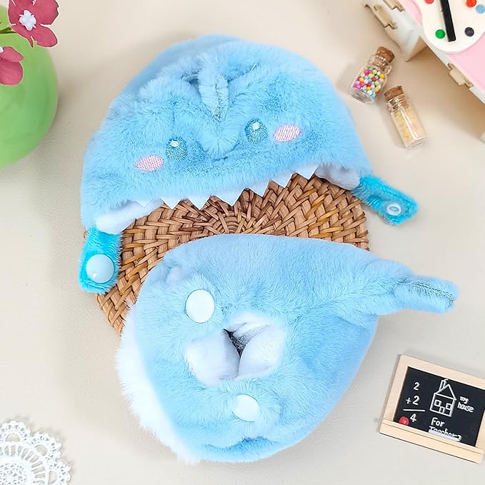Doll Clothes, Compatible with Labubu, Animal-Inspired Hoodie Outfit with Accessories, Soft Fabric Collectible Apparel for Display (NO Doll) (Blue Shark)