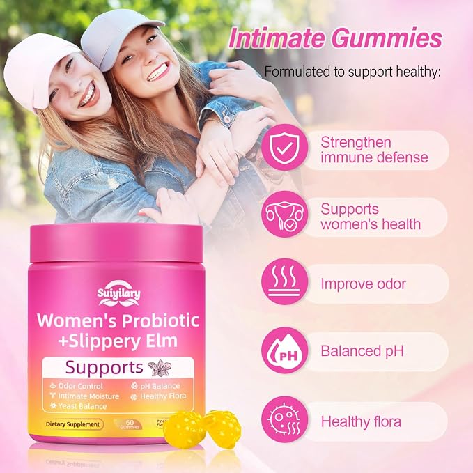Suiyilary Feminine Probiotics Gummies for Women, PH Balance, Premium Vaginal Health, Immune Support, Vegan, Gluten-Free, Hawaiian Pineapple 60 Gummies 30 Servings