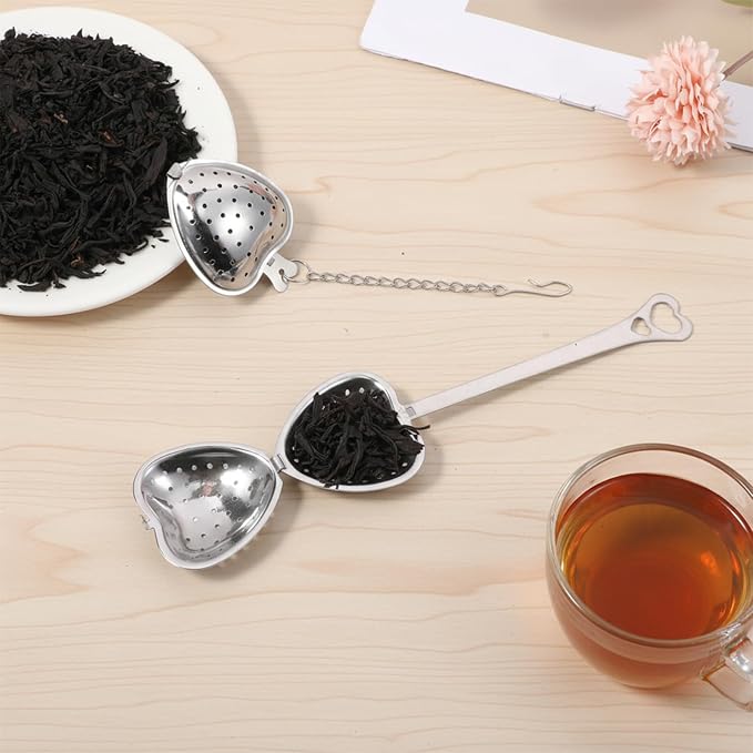 2 Pcs Tea Infuser Spoon Tea Spoon for Loose Teas Heart Shaped Teas Steeper Stainless Steel Fine Mesh Strainer