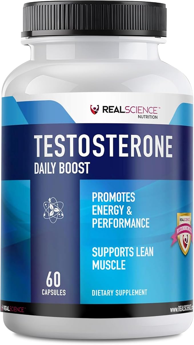 Real Science Nutrition Daily Boost Free Testosterone Booster for Men - Strongest Supplement for Muscle Growth, Bodybuilding & Energy with 9 Powerful Ingredients - 60 Capsules