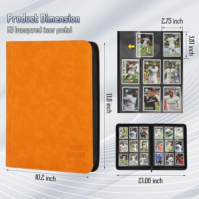 Trading Card Binder, Premium 9 Pocket Double Sided 540 Pocket PU Card Collection Binder, Collectible Trading Card Albums for MTG, TCG, Sport Card, Game Cards (Orange)