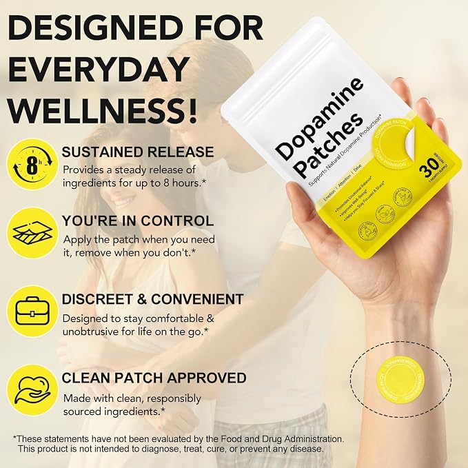 3 Packs Dopamine Patches Extra Strength, 30 Vegan Mood Boost Support Patches for Daily Mental Wellness,Positivity & Motivation,Supports Dopamine & Serotonin Balance, Dopamine Patch for Men Women