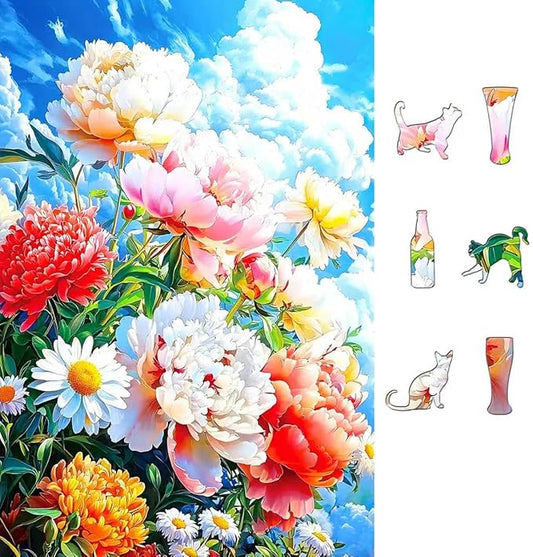 Spring Blooming Peonies 500 Piece Puzzles for Adults, Fun Puzzles for Adults 500 Pieces with HD Print & Poster, 15" X 23" Dust Free Halloween Christmas Family Games