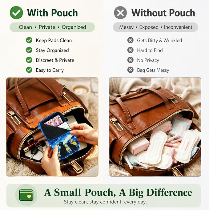 KJQJLY 2 Pack Portable Tampon Organizer Bag Tampon Holder & Storage Case with Zipper for Travel, Discreet Period Bag for Purse, Waterproof Feminine Products Pouch for Women (Cat)