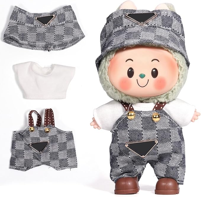 AICase for 17cm Doll Clothes/Outfit,Clothes Set for 17cm Doll,3 Piece Set Hat Clothing,Boys and Girls Stylish Adorable Dolls Clothes Accessories_Grey