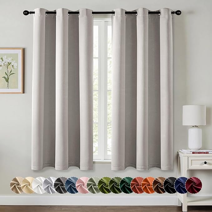 MIULEE Blackout Curtains for Bedroom 2 Panels 40 x 45 Inch Long Cobblestone | Thermal Insulated, Living Room Darkening Grommet Drapes, Noise Reducing, Light Blocking Window Treatments
