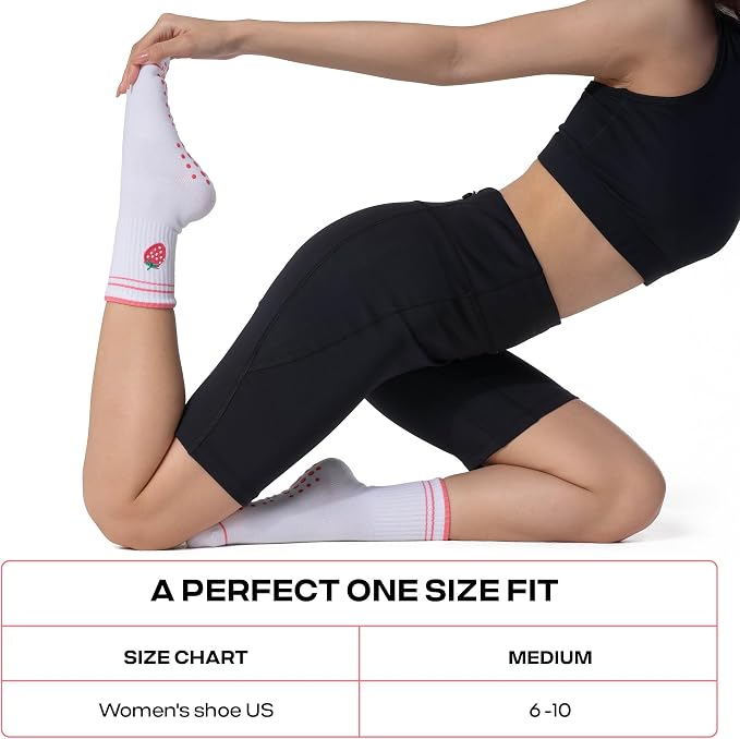 COOLMATE Pilates Socks with Grips for Women, Yoga Socks, Crew Non Slip Women for Barre, Pilates Gifts for Women