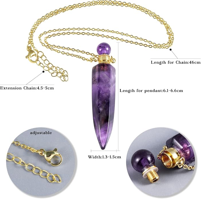 TUMBEELLUWA Crystal Perfume Bottle Necklace for Women Men | Faceted Crystal Point Necklace, Essential Oil Diffuser Vial Necklace, Openable Locket Bottle Jewelry for Daily Wear