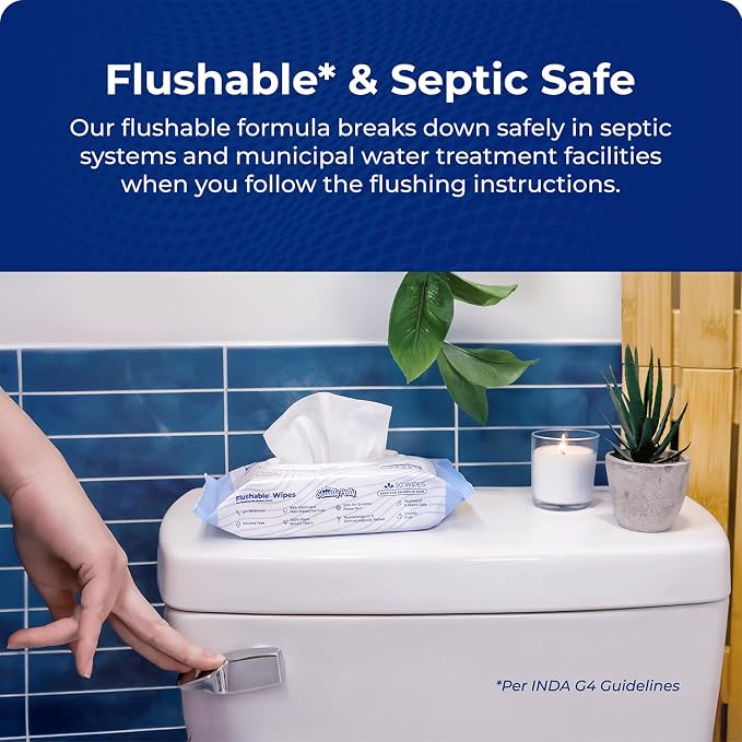 Squatty Potty Flushable Wipes - 3 Packs of 50 (150 Total Wet Wipes) | 99% Water & Plant-Based - Green Tea, Cucumber & Aloe Spa Scent - pH Balanced - Septic Safe Adult Wet Wipes