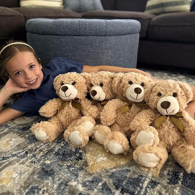MorisMos Teddy Bear Stuffed Animal 8 Packs 14 in Teddy Bears in Bulk Small Teddy Bear for Centerpiece Baby Shower, Light Brown