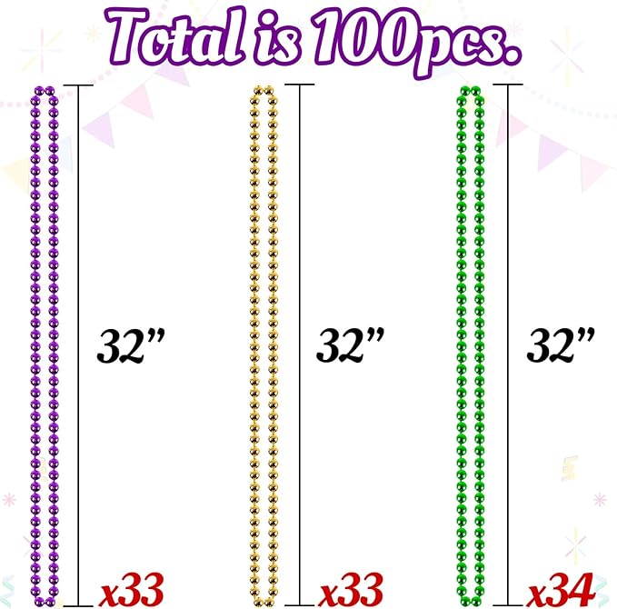 Moon Boat 100PCS Mardi Gras Beads Bulk Carnival Accessories for Party Favors Decorations Festival Parades