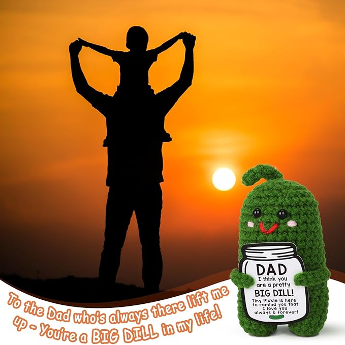 MAMAGIFTREE Christmas Dad Gifts from Daughter or Son, Birthday Gifts for Dad - I Love Best Dad Ever Gifts Thank You Daddy Gift Funny Handmade Crochet Pickle Plush Fathers Day Gifts