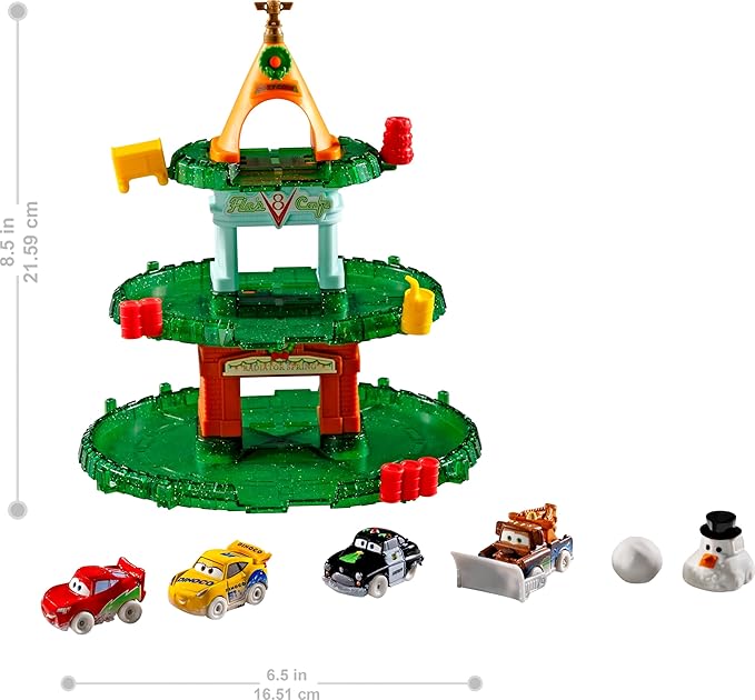 Mattel Disney and Pixar Cars Minis 2024 Advent Calendar with 24 Pieces, Surprises Include 4 Toy Mini Cars, Stackable Track & Storytelling Accessories