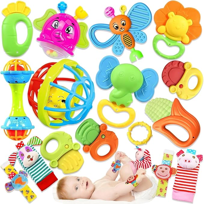 Baby Rattles 0-6 Months: Baby Toys 6-12 Months Infant Toys 0-3 Months Newborn Toys Teething Toys 3-6 Months - Baby Teether Wrist Socks Gifts Valentines Day Gifts for Kids