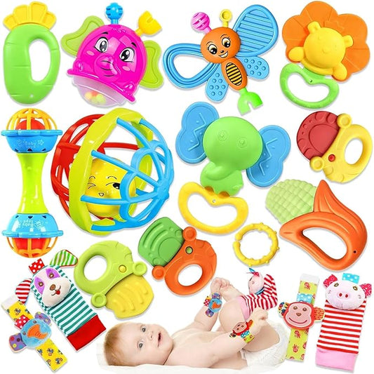 Baby Rattles 0-6 Months: Baby Toys 6-12 Months Infant Toys 0-3 Months Newborn Toys Teething Toys 3-6 Months - Baby Teether Wrist Socks Gifts Valentines Day Gifts for Kids