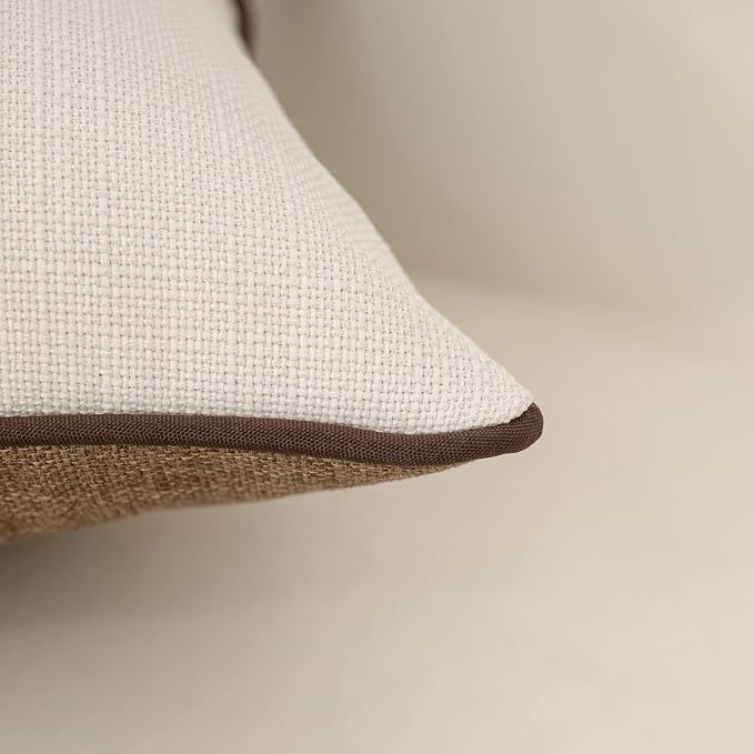 Patchwork Pillow Cover 12x20 Inch Luxury Cotton and Linen Cushion Cover Rectangle Pillowcover for Couch Bedroom Living Room,Brown